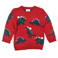 GX507: Red Dinosaur 3D Christmas Lined Jumper (3-4 Years)